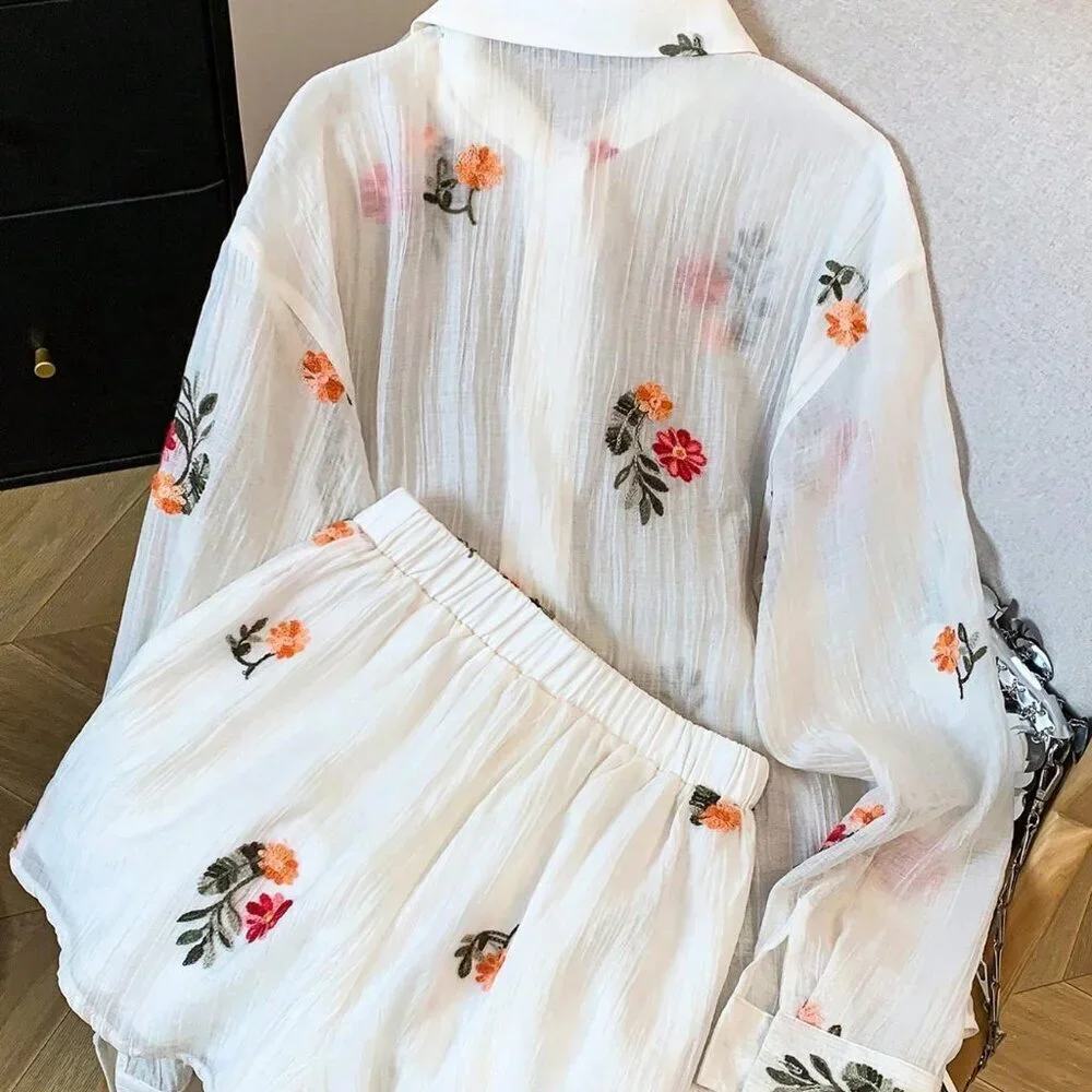 Boho Women's Casual Floral Embroidered Long Sleeve 2-Piece Set